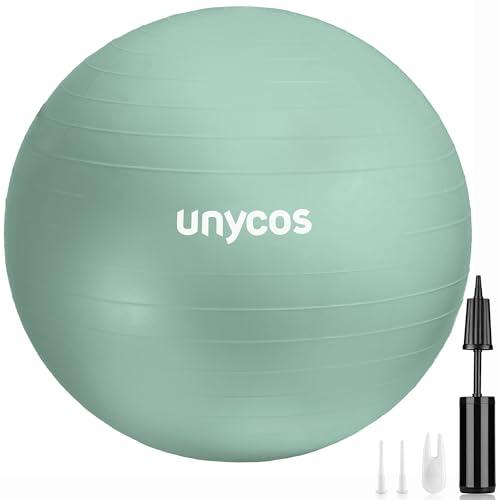unycos - Palla Fitness Antiscivolo 55 cm con Pompa, Fitball Anti-Scoppio【Supporta 300 kg】per Pilates, Yoga, Ginnastica, Gravidanza, Esercizi di Equilibrio, Addominali e Spalle (Verde con Logo)