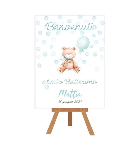 Cartello benvenuto battesimo orsetto azzurro - cartello di benvenuto bimbo stampa su cartoncino 50x70
