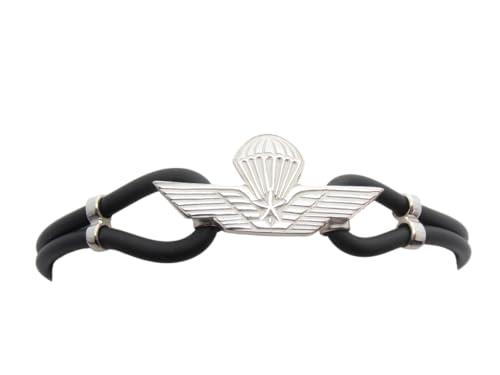 Paracadutisti : Braccialetto in Argento 925 e Caucciù - Bracciale con Simbolo dei Parà - Brevetto - Fregio - Stemma -
