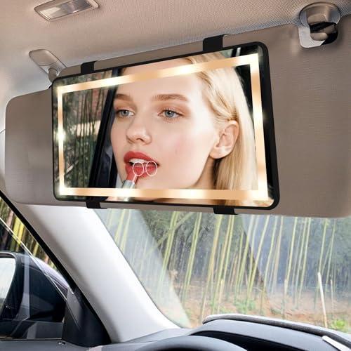 Feisate Specchio Auto LED - Dimmingless, tre modalità di illuminazione - Specchietto retrovisore per auto, Specchio per auto led, Specchietto auto trucco - Specchio per il trucco dell'auto - Bianco