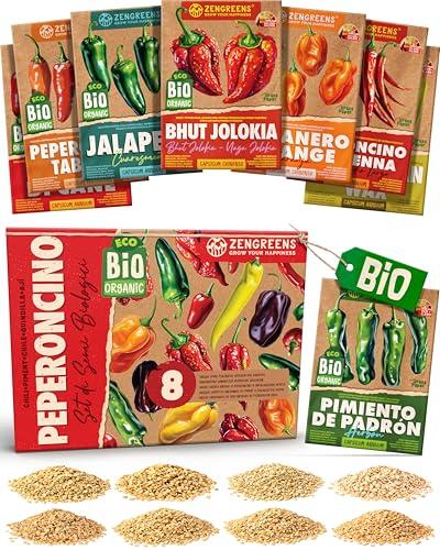 ZenGreens® - Set di Semi di Peperoncino bio (8 pezzi) - 8 Semi di Peperoncino per Coltivazione Facile in Giardino, Balcone o Serra - Semi da Piantare - Sementi
