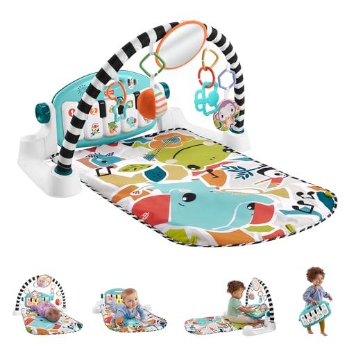 Fisher-Price Kick & Play - Coperta da gioco a contrasto, per bambini, per giocare a piano, giocattolo musicale portatile con contenuto di apprendimento intelligente, a partire da 0 mesi, multicolore,