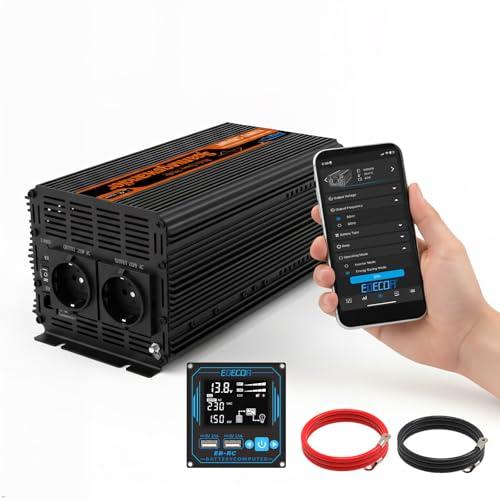 EDECOA Inverter Onda Pura 12v 220v 1500w Telecomando PRO 2x USB Convertitore modo ECO è possibile impostare il tipo di batteria FLD AGM GEL LiFePo4