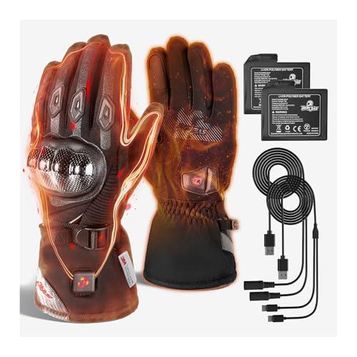 Guanti Riscaldati Moto 3000mAh Ricaricabili, Impermeabili Touchscreen Uomo Donna per Sci, Ciclismo, Trekking, Snowboard, Alpinismo, Scaldamani Elettrici, Nero (Riscaldamento Punta Delle Dita, L)