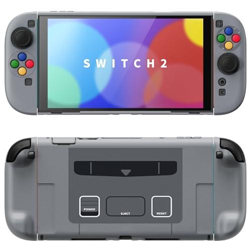 PlayVital per Switch 2 Cover Rigida Dockable, Custodia Protettiva Supporto Pieghevole Accessori per Nintendo Switch 2 Console, Copri Tasti & Gommini per Joycon 2, SNES EU Classico