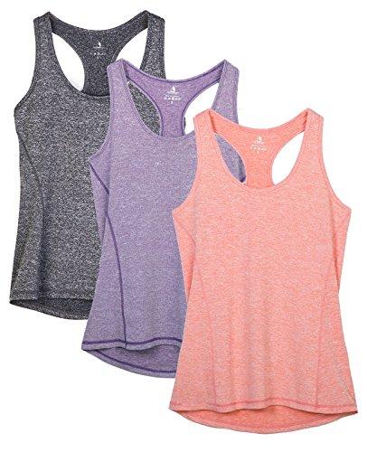 icyzone Donna Canotta Sportiva Running Racerback Top Senza Maniche Fitness Palestra Shirt, Pacco da 3 (L, Charcoal/Lavender/Peach)