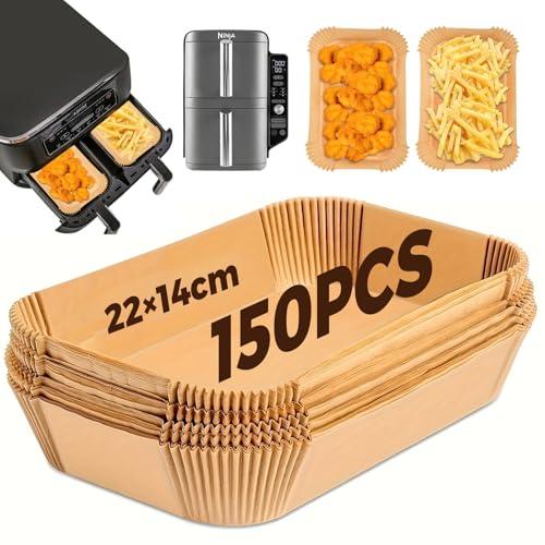 Carta da Forno per Friggitrice ad Aria - 150 Fogli Rettangolari Antiaderenti, 22x14cm Teglia Air Fryer Accessori Compatibile con Ninja Dual Zone Double Stack e Altri Doppio Zona Airfryer