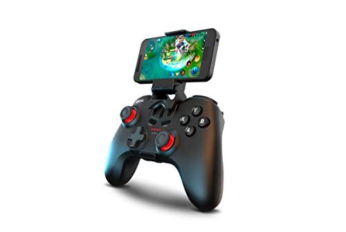 KROM KENZO – Gamepad wireless da competizione con supporto per smartphone, 15 pulsanti programmabili, Bluetooth 5.0 e cavo USB-C, compatibile con PC, PS3, PS4, Nintendo Switch, Android e iOS– Nero