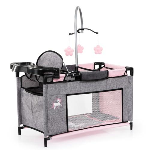 Bayer Design 62633AB letto multiplo con scomparto, seggiolone integrato, giostrina, jeans-grigio, rosa