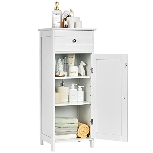 COSTWAY Mobile Bagno, Armadietto Salvaspazio con Cassetto e 2 Ripiani Regolabili, Mobiletto Multiuso in Legno per Soggiorno, Camera da letto e Ufficio, 36 x 30 x88cm (Bianco)