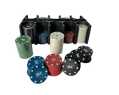 200 Fiches da Poker Numerate Soldi Euro Box da Gioco Texas Holdem con Confezione Porta Fiches Fair
