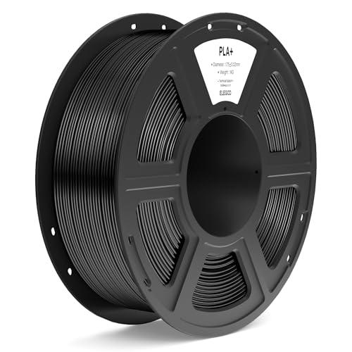 ELEGOO PLA+ Filamento 1,75mm Nero 1KG, PLA Plus ad Alta Resistenza per Stampanti 3D, Precisione Dimensionale +/- 0,02mm, Bobina da 1kg (2,2lbs) Compatibile con la Maggior Parte delle Stampante 3D