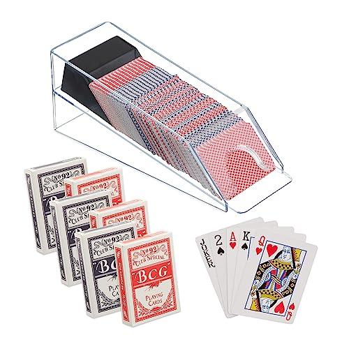 Relaxdays Distributore Carte da Gioco, Dispenser con 6 Mazzi, Dealing Shoe Black Jack, 10x10x29 cm, Trasparente Nero