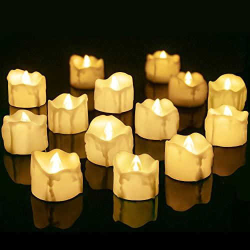 daphome Candele a LED Senza Fiamma Portò Candele Flickering Flameless,per Decorazione di Casa Camera Natale Partito Matrimoni Compleann(14 pezzi con cera gocciolante)