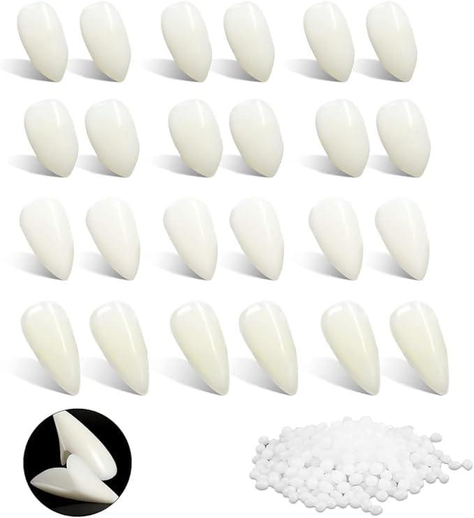 OneNine 12 paia di denti da vampiro per adulti e bambini, 4 misure, Custom Fangs Vampire Denti con 3 sacchetti di denti, Pellet di colla per cosplay, feste, accessori di scena Halloween (13 mm, 15 mm