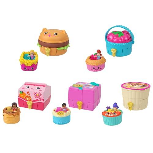 Polly Pocket - Tiny Take Out Reveal, cofanetto a tema merenda con mini bambola, veicolo e quattro accessori a sopresa tra cui un cucciolo inclusi, giocattolo per bambini, 4+ anni, JCR44