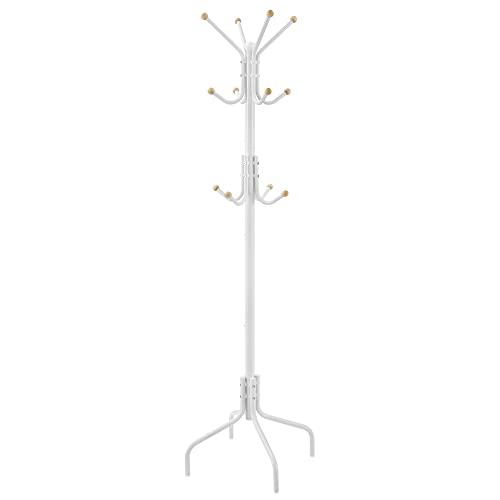 SONGMICS Appendiabiti da Terra, Attaccapanni in Metallo con 12 Ganci, 4 Gambe, Appendi Abiti Cappotti Cappelli Borse, per Ingresso Camera da Letto Ufficio, Bianco RCR031W01