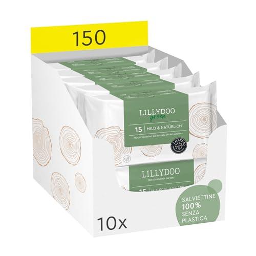 Salviettine naturali LILLYDOO green, 150 pezzi (10 x 15), 100% senza plastica e senza profumi