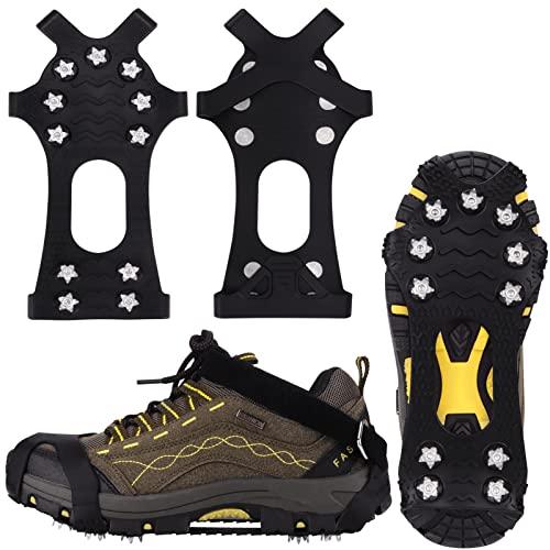 Winline Ramponi per Scarponi,Ramponi da Arrampicata 11 Borchie Ice Grips Ramponi Antiscivolo Ice Tacchetti Trazione Ramponi da Ghiaccio Slip-on, Elasticizzati, per Sport Invernali (Nero, XL)