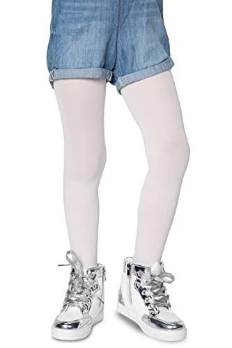 Lores, Collant in tinta unita da bambina, con piedi, opachi, 40 denari, per danza classica (realizzati in Italia), White, 5-6 Anni