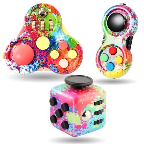Steemjoey 3Pcs Fidget Toys Giocattolo, Cubo Antistress, Fidget Pad Fidget Controller Riduttore, Ansia Relief Giocattoli, Fidget Toy Giocattolo con Le Dita, Regalo per Adulti Bambini (Colore)