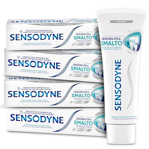 Sensodyne Dentifricio Sensibilità & Smalto Whitening, per Denti Sensibili e Smalto forte, Effetto Sbiancante*,Gusto menta fresca, Maxi formato 4x75ml