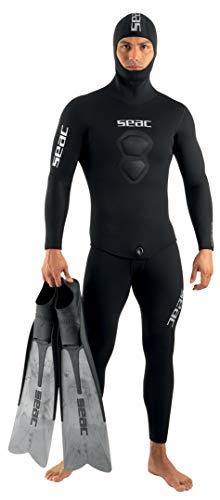 Seac Royal 5mm, muta in neoprene da 5 mm per apnea e pesca subacquea, salopette e giacca con cappuccio, nero, XL