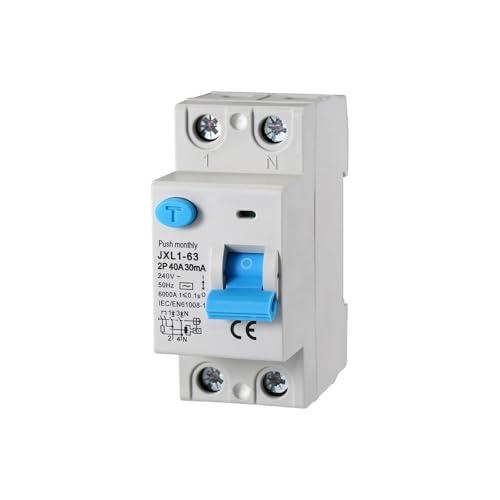 gloca Interruttore Differenziale Puro Salvavita 2P 30mA 220V-6KA 2 Moduli DIN (40 Ampere)