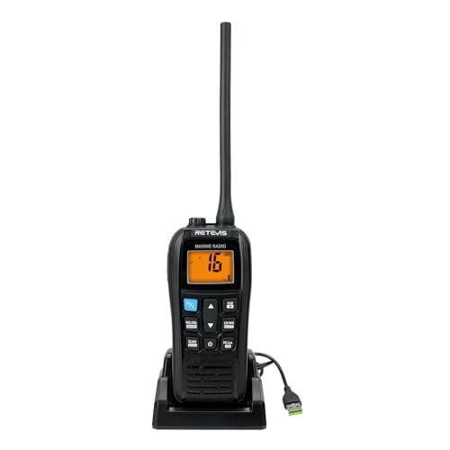 Retevis RM22 VHF Marino Portatile, Walkie Talkie Impermeabile IP67, Galleggiante, 2200 mAh, 88 Canali, Audio 900 mW, Radio Marina Bidirezionale a Lungo Raggio per Kayak, Pesca, Vela (Nero, 1 Pezzo)