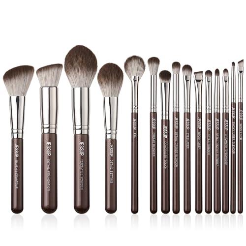 Jessup Pennelli trucco Pennelli Make Up 15Pz Set di pennelli trucco professionale Fondotinta polvere Definizione Sfumatura Linea Shimmer Brown T498