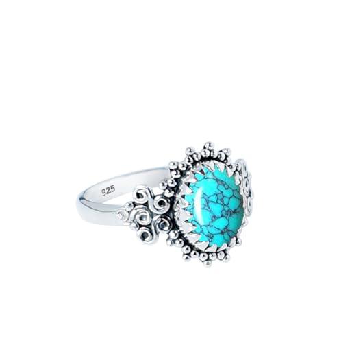 Anello turchese fatto a mano in argento sterling 925 per donna, gioiello quotidiano per compleanno, regalo di Natale per lei, anello con pietra preziosa turchese tibetana, misura 7