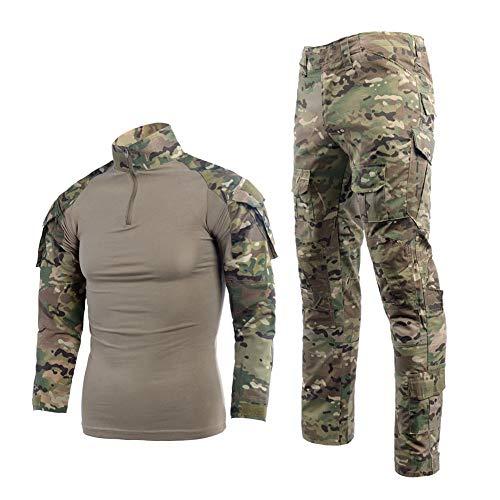 YUSHOW Tuta da softair, camicia militare da uomo, a maniche lunghe, 1/4, con cerniera, mimetica, cargo per caccia militare, CP., L