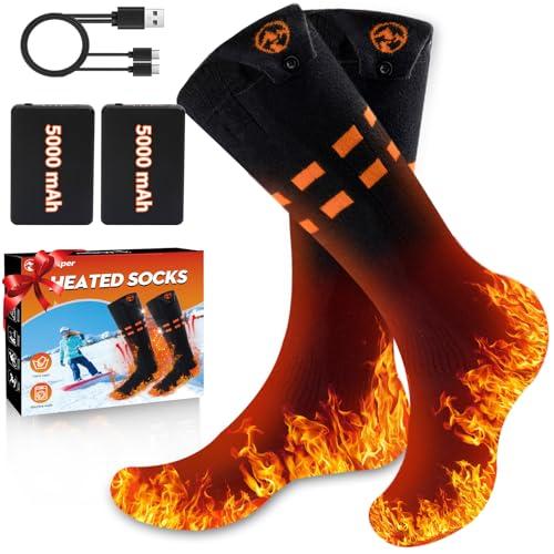 Multper Calze Riscaldate a Batteria per Uomo e Donna, 2×5000mAh Calze Termiche Ricaricabili, 3 Livelli di Calore, Calzini Termici Lavabili, Scaldapiedi Elettrico per Sport, Sci, Campeggio, Ciclismo