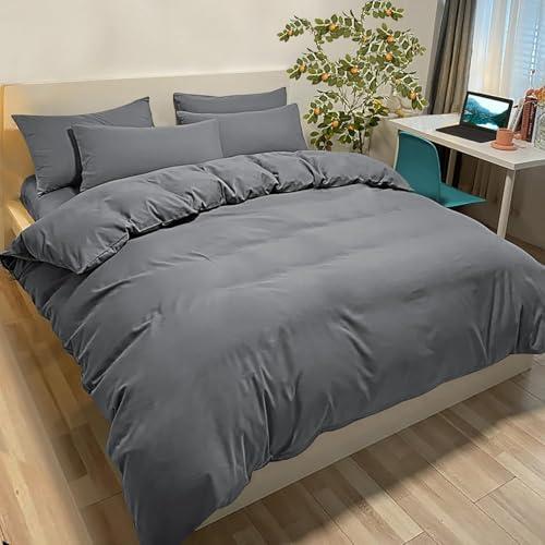 Set Copripiumino Una Piazza e Mezza 200x200 CM (2 Federa 50x80) Monocromatico in Microfibra Grigio Scuro, Morbido ed Ipoallergenico, Inclusa Federa 50x80 cm