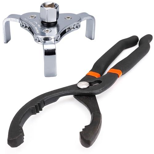 Toolwiz 2 Pezzi Chiave Filtro Olio Auto 64-116mm Chiave per Filtro Olio 12 pollici filtro olio filtro pinze e regolabili a 3 mascelle a olio filtro strumento di rimozione set