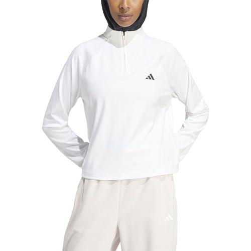 Adidas Donna Train Essentials Minimal Branding 1/4-Zip Cover Up, White, M