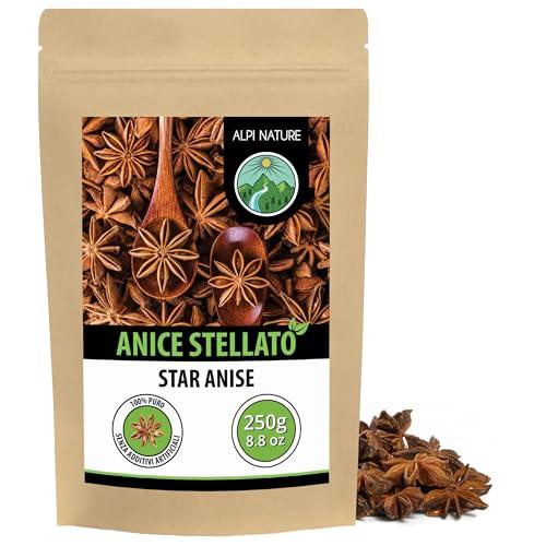 Alpi Nature Anice Stellato Intero 250g, Baccelli Interi di Anice Stellato per Cucinare e vin Brulé