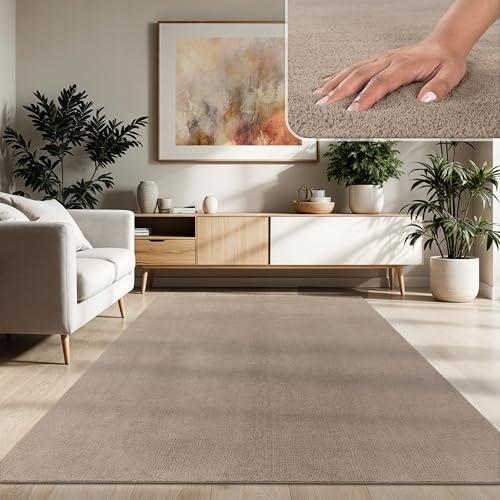 Paco Home Tappeto Moderno e Morbido per Soggiorno a Pelo Corto Lavabile Fluffy Uni Effetto Pelliccia Senza Tempo Elegante Antiscivolo Facile da Pulire, Dimensione:160x220 cm, Colore:Taupe