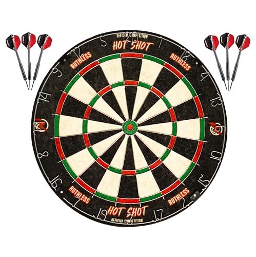 Ruthless Hot Shot, bersaglio per freccette Endurance in sisal con 2 set di freccette con punta in acciaio (DB073)