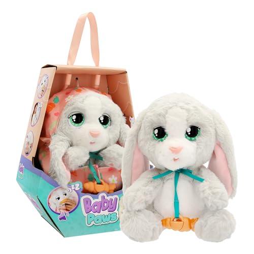 CRY BABIES Little Changers BABY PAWS Bunny, cucciolo con suoni che apre e chiude gli occhi e include un sacchetto di ovatta, giocattolo regalo per bambini dai 18 mesi in su