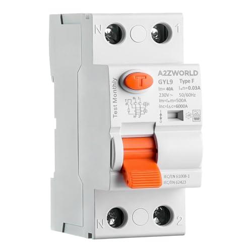 Interruttore Differenziale Puro Salvavita Tipo F 40A, RCCB Classe F 1P+N 6kA 30mA 0.03A, 2 Moduli DIN, Ottimo per Inverter Monofase,Climatizzatori,Lavatrici,Pompe