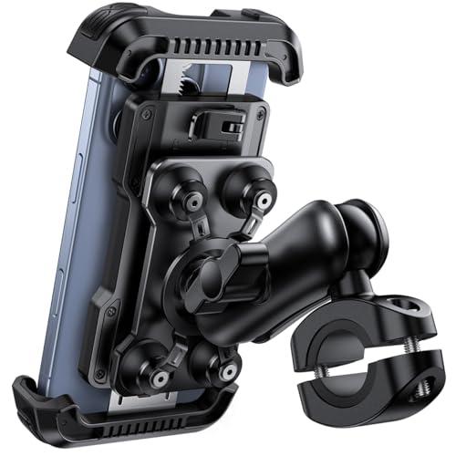Lamicall Supporto Telefono Moto - [Antifurto] [Doppio Antivibrazione] Braccio Estensione Metallo, Porta Telefono Bici, 2 x 360° Girevole Supporto Manubrio per iPhone 17 16 15 14 e 4,7-6,7