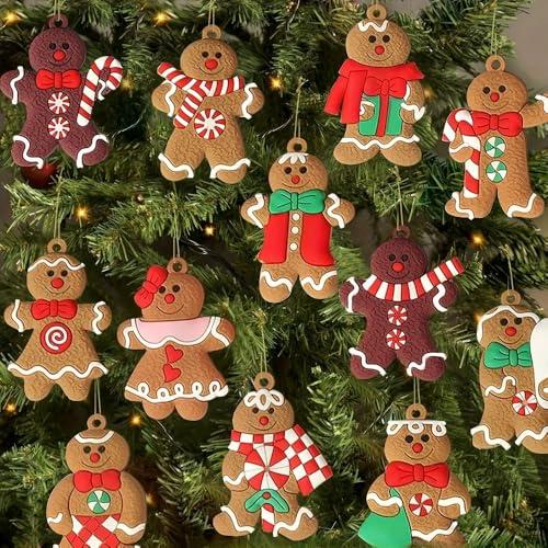 12 ornamenti natalizi da appendere all'albero di zenzero, simpatiche statuette di pupazzo di neve e Babbo Natale con casa dei biscotti di zucchero, decorazioni natalizie da appendere per feste e