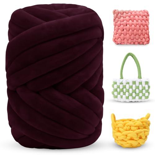 LEREATI Fettuccia per Borse a Uncinetto, Filato Gigante 500g Filato di Lana Morbida Chunky Yarn Tubolare, Gomitoli Lana Grossa per Coperte a Mano, Animali Domestici, Letto (Rosso Vino)