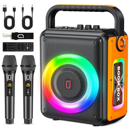 HWWR Karaoke con 2 Microfoni, Karaoke Cassa Portatile Bluetooth con Sistema PA per Adulti e Bambini, Ricaricabile Karaoke Professionale Completo Supporta TWS/LED/AUX/USB/TF per Feste a Casa