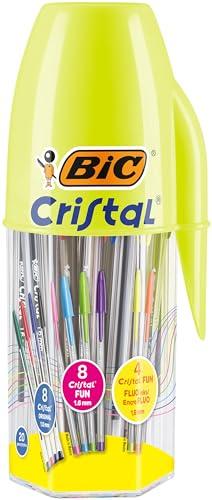 BIC Megatubo, Set Penne a Sfera Colorate Cristal Original (Punta 1mm), Cristal Fun e Fluo (Punta 1.6mm), Cancelleria Scuola e Casa, Idea Regalo, 20 Unità