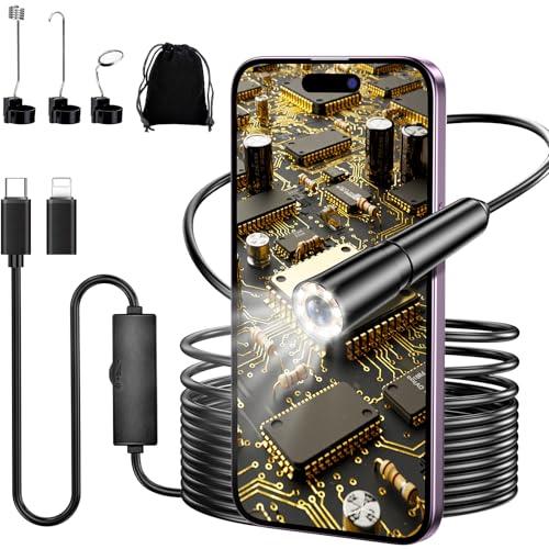 Ruycllo Endoscopio per Smartphone con Luce - Telecamera Endoscopica 8mm 1920 HD, 6 LED, Cavo 5m IP67 - Sonda con Telecamera per Ispezione Tubi, Compatibile Android & iOS, per Auto, Casa, Tubature