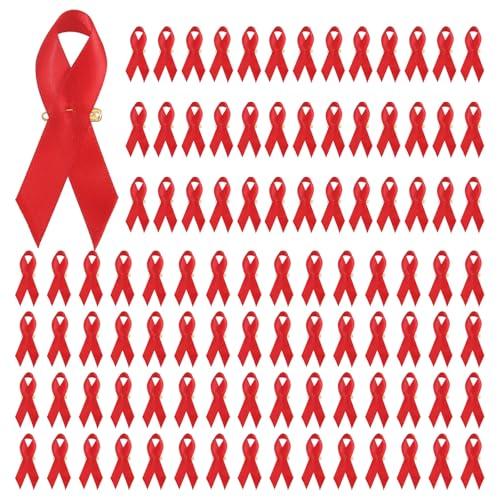GLOBLELAND 100 pezzi nastri rossi in raso con spille di sicurezza per HIV/AIDS prevenzione DUI coscienza spilla per uomini e donne accessori per progetti di beneficenza