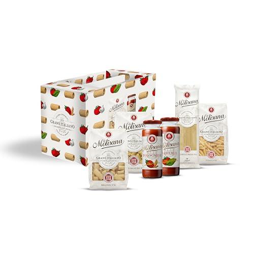 La Molisana, Gift Box con 4 Confezioni di Pasta da Solo Grano Italiano in Carta Riciclabile e 2 Sughi Pronti, Sugo Bolognese Vegetale e Sugo al Basilico, Ingredienti Freschi e di Qualità, Idee Regalo