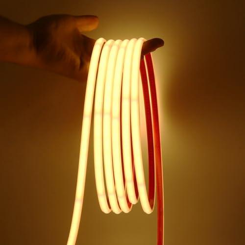 XUNATA Tira di LED COB 220V con Cinta Adhesiva, Alto Brillo 240 LED/m, IP65 Impermeabile, Corte di 10cm, Luce di Cuerda Flexibile con Alimentazione (Bianco Caldo, 1m)